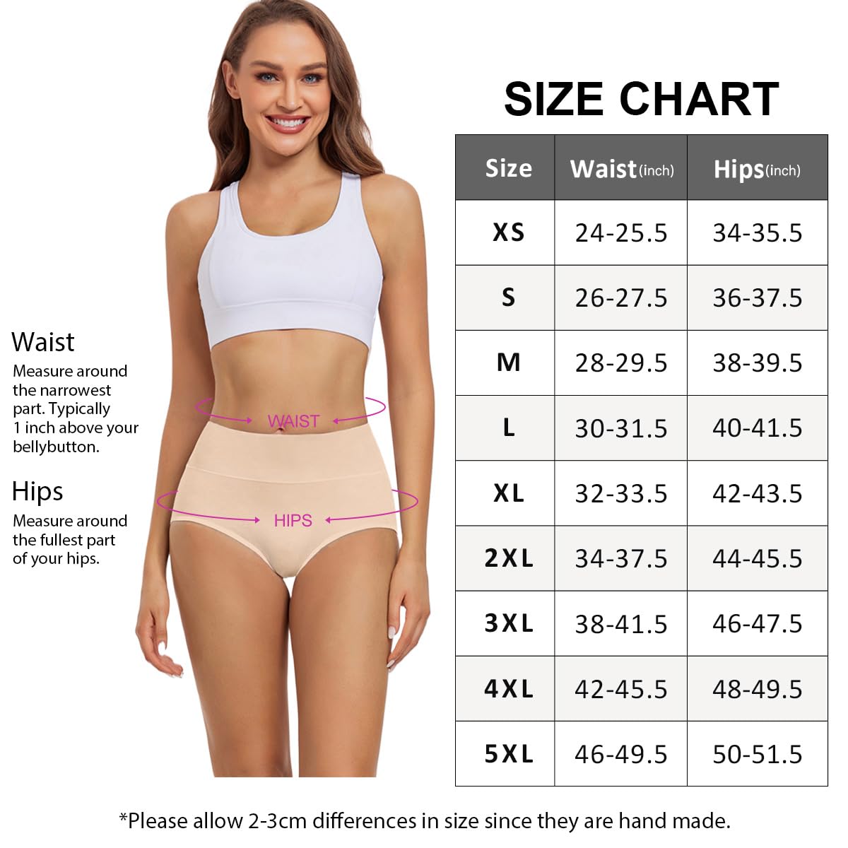 Wirarpa Women's High Waisted Cotton Briefs, 5 Pack, Beige, Large