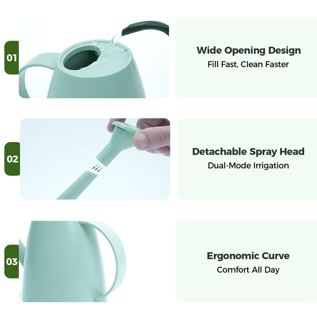 Bamworld Long Spout Watering Can, 1.8 L, Green