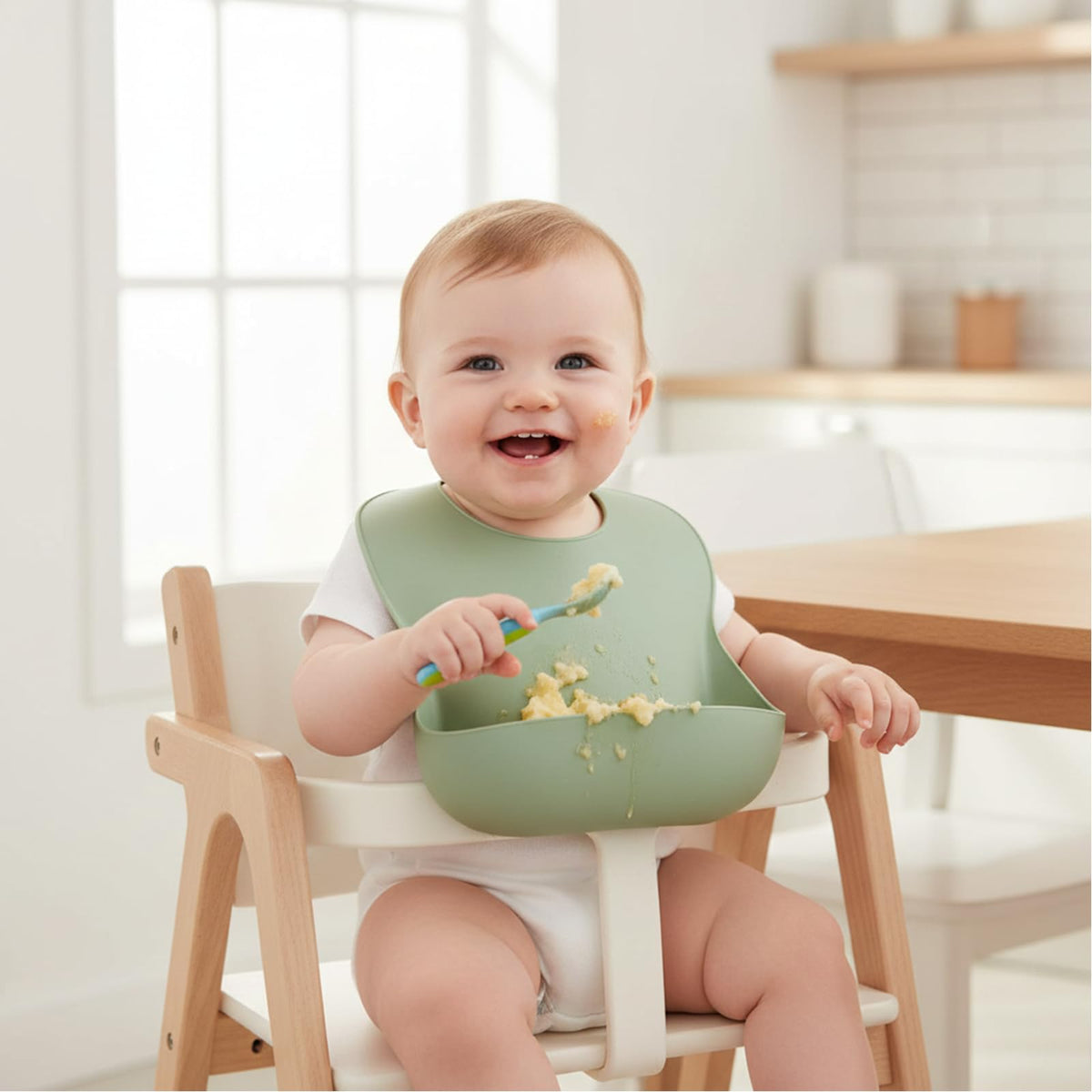 PandaEar Silicone Baby Bibs, Brown/Blue/Green (3 Pack)