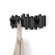Umbra Sticks Wall-Mounted Coat Rack with 5 Retractable Pegs, Black