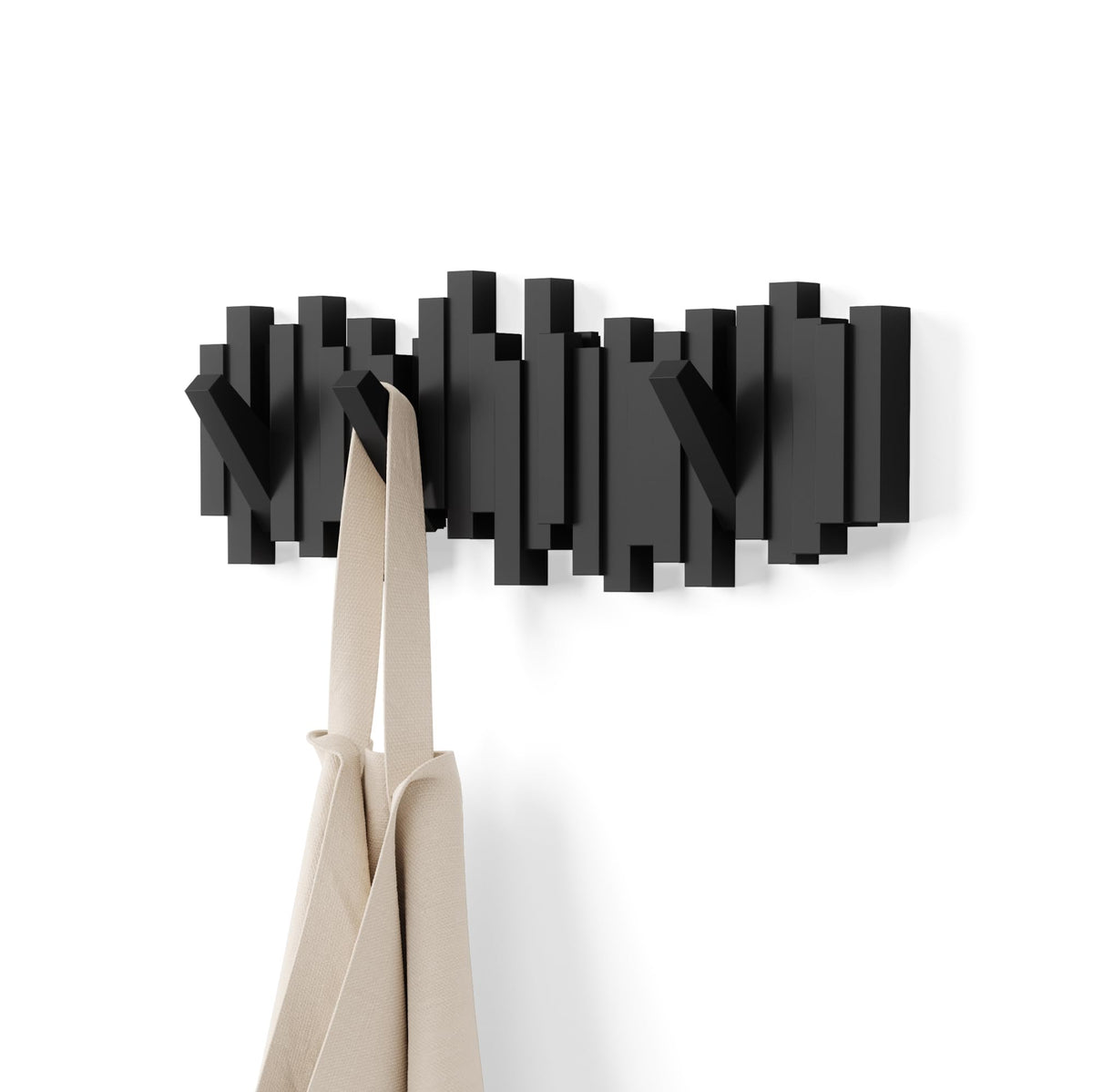 Umbra Sticks Wall-Mounted Coat Rack with 5 Retractable Pegs, Black