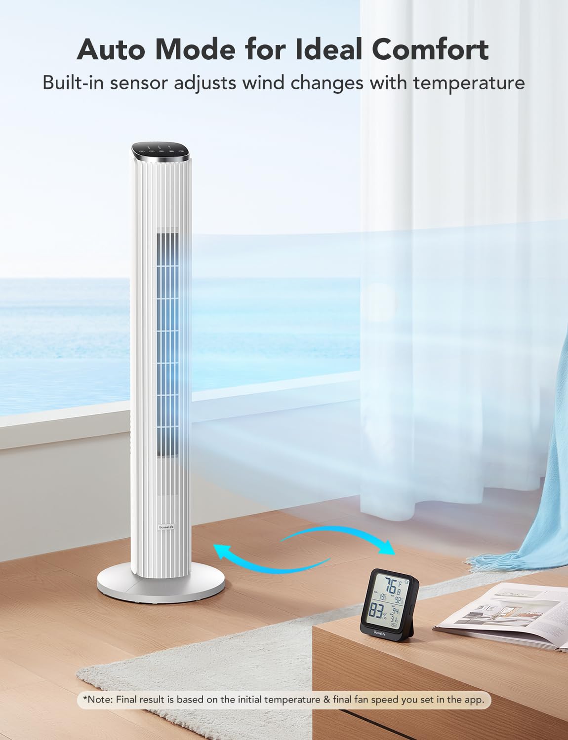 GoveeLife White Tower Fan for Bedroom