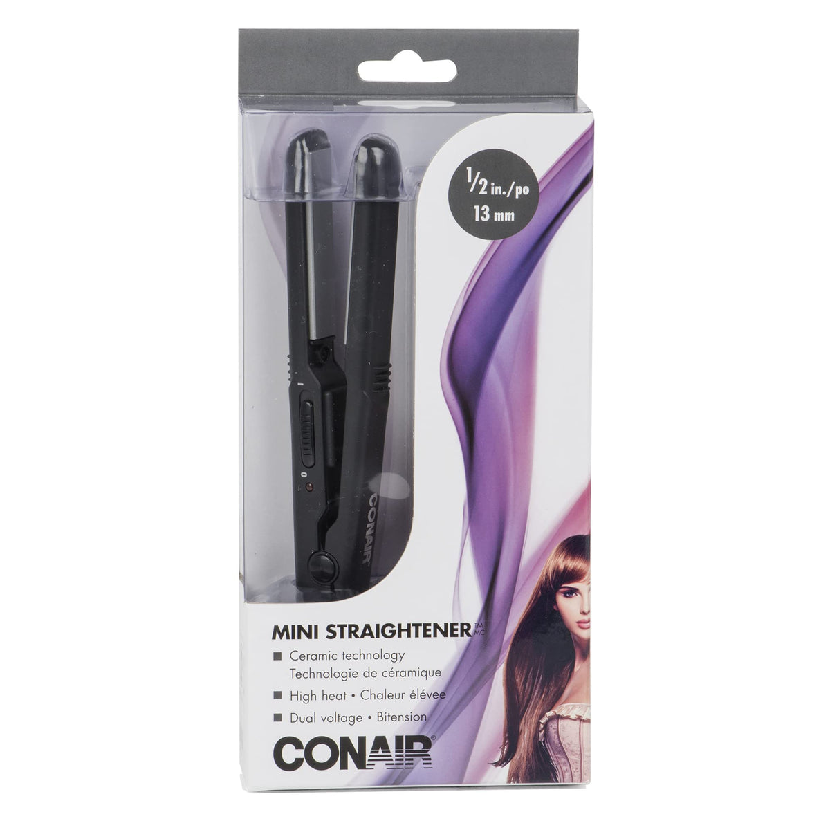 Conair Mini Pro Travel Flat Iron, 1/2 in (13 mm), Black, CS80XAC