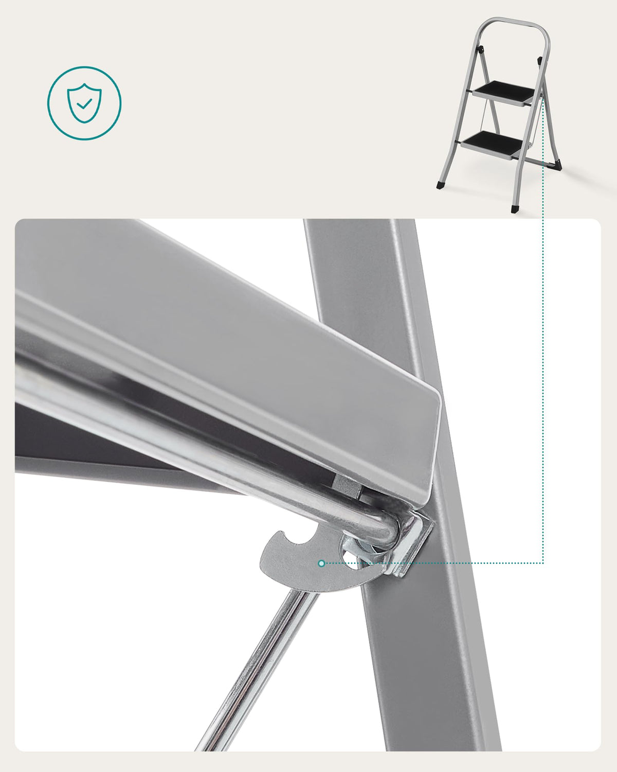 SONGMICS 2-Step Folding Step Ladder, Dove Gray, UGSL012G01