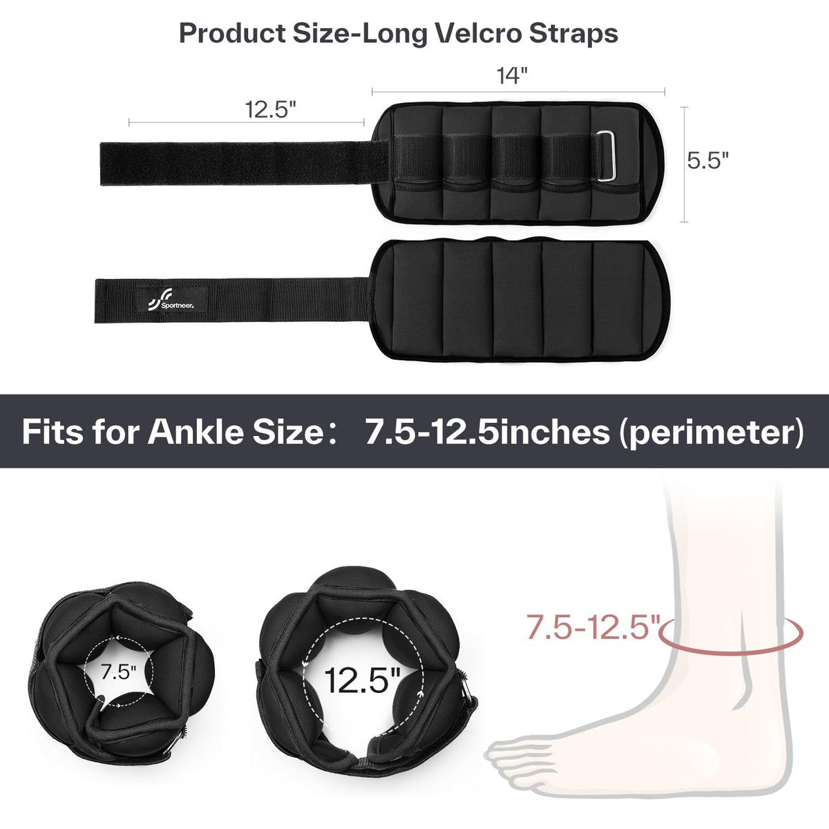 Sportneer Adjustable Ankle Weights, 2-10 lb Pair