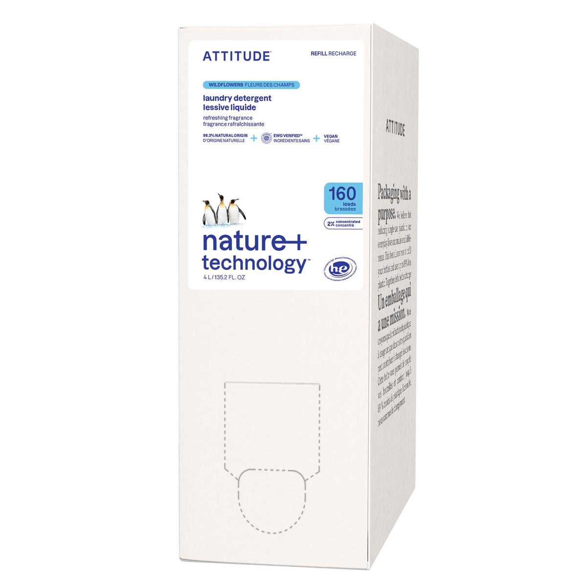 ATTITUDE Liquid Laundry Detergent Refill, Wildflowers, 4 L, 160 Loads
