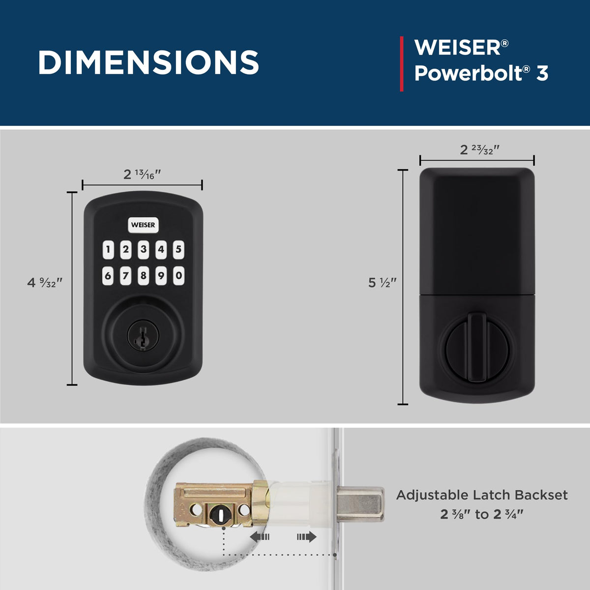Weiser Powerbolt 3 Keyless Entry Keypad Deadbolt, Matte Black