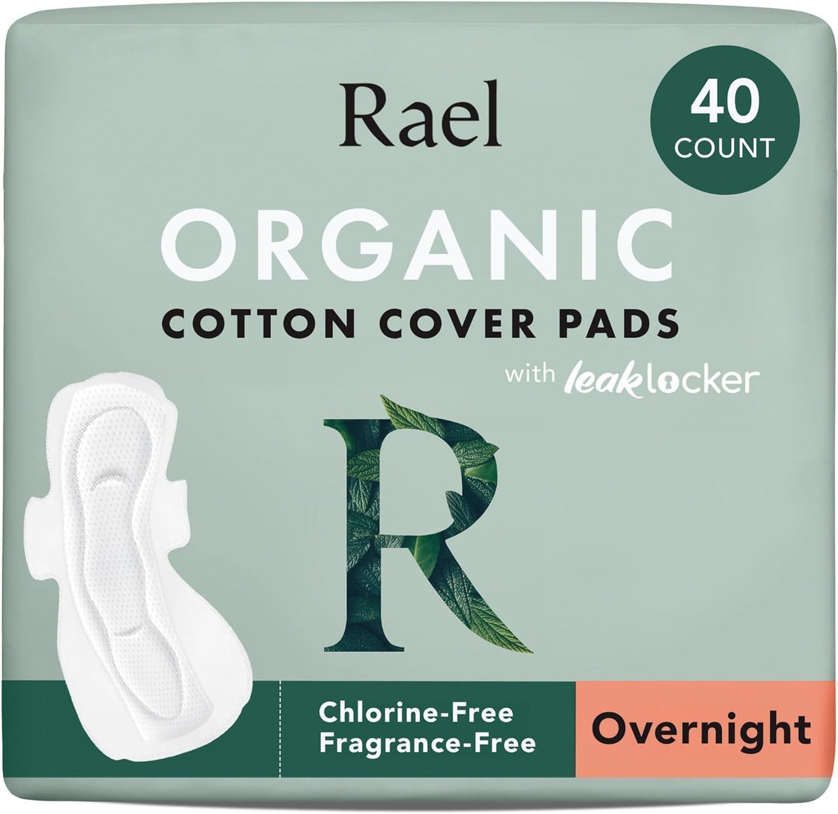 Rael Organic Cotton Cover Overnight Pads, 40 Count