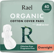Rael Organic Cotton Cover Overnight Pads, 40 Count