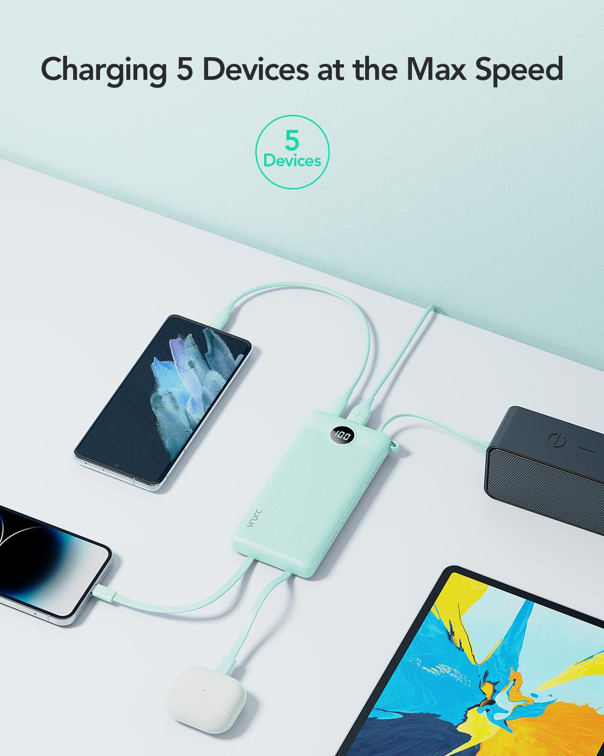 VRURC Portable Charger with Built-in Cables, 10000mAh
