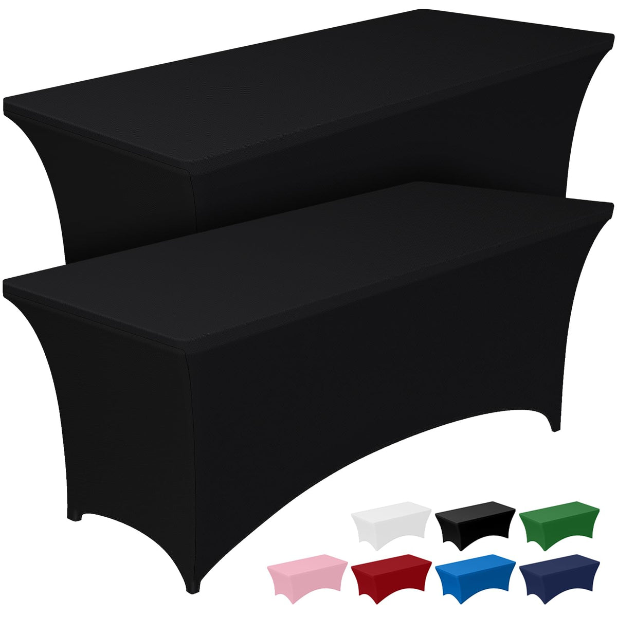 Pureegg Spandex Fitted Tablecloth, Black, 6 ft, 2 Pack