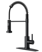 FORIOUS Black Kitchen Faucet with Pull Down Sprayer, Matte Black