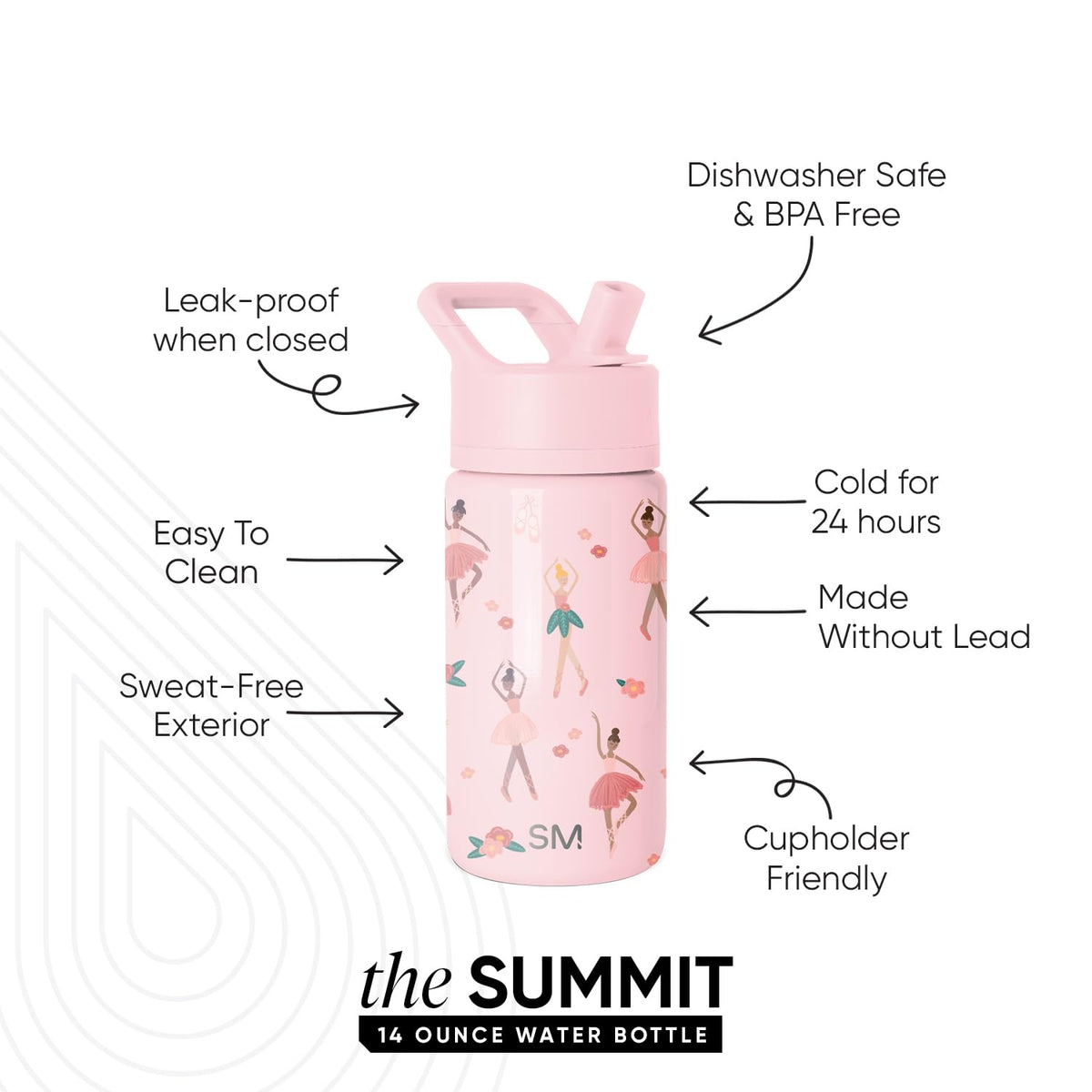 Simple Modern Kids Water Bottle and Toddler Cup, 14oz, Ballerina
