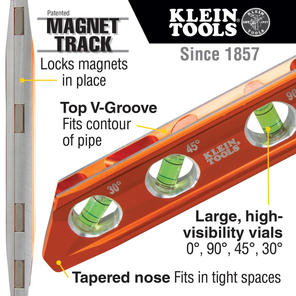 Klein Tools 935AB4V Magnetic Torpedo and Conduit Level, 6-Inch, Orange