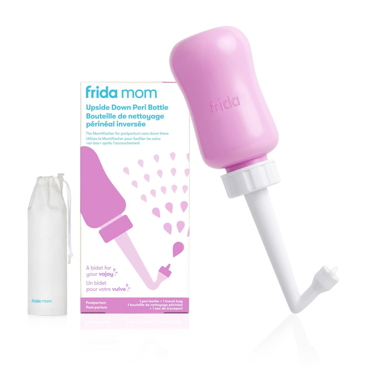 Frida Mom Upside Down Peri Bottle with Travel Bag, Pink
