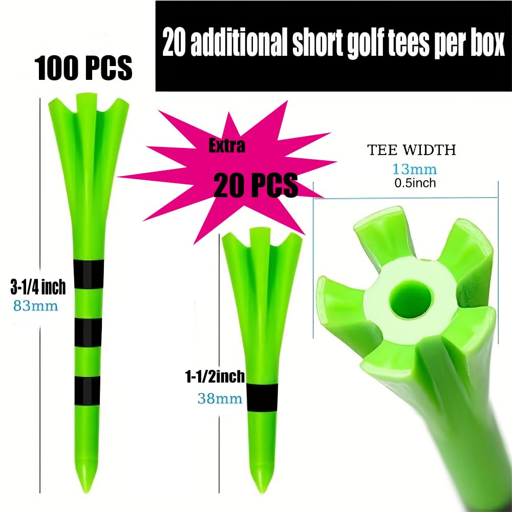SWINGTEK Plastic Golf Tees, 120 Pack, Mixed Color