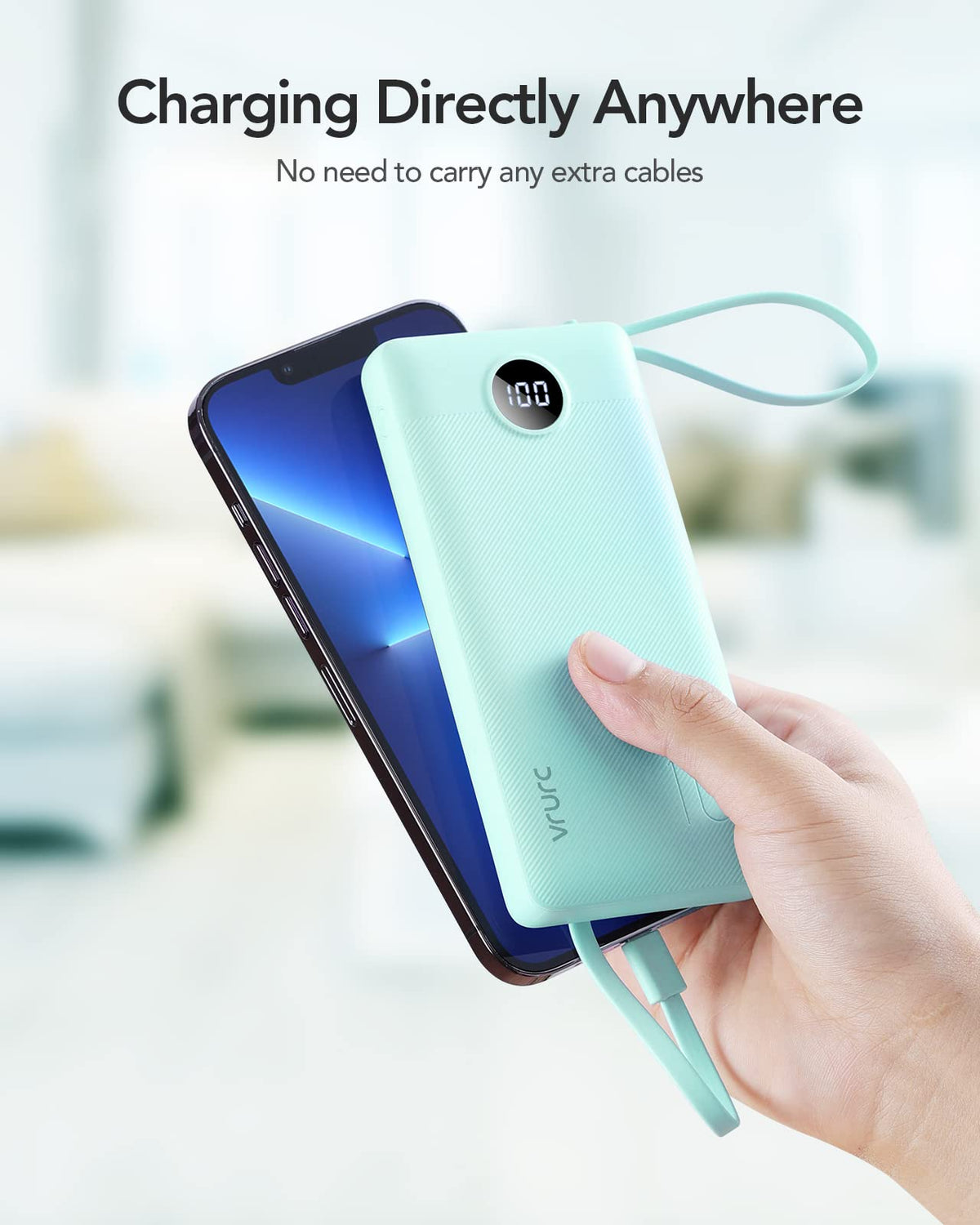 VRURC Portable Charger with Built-in Cables, 10000mAh