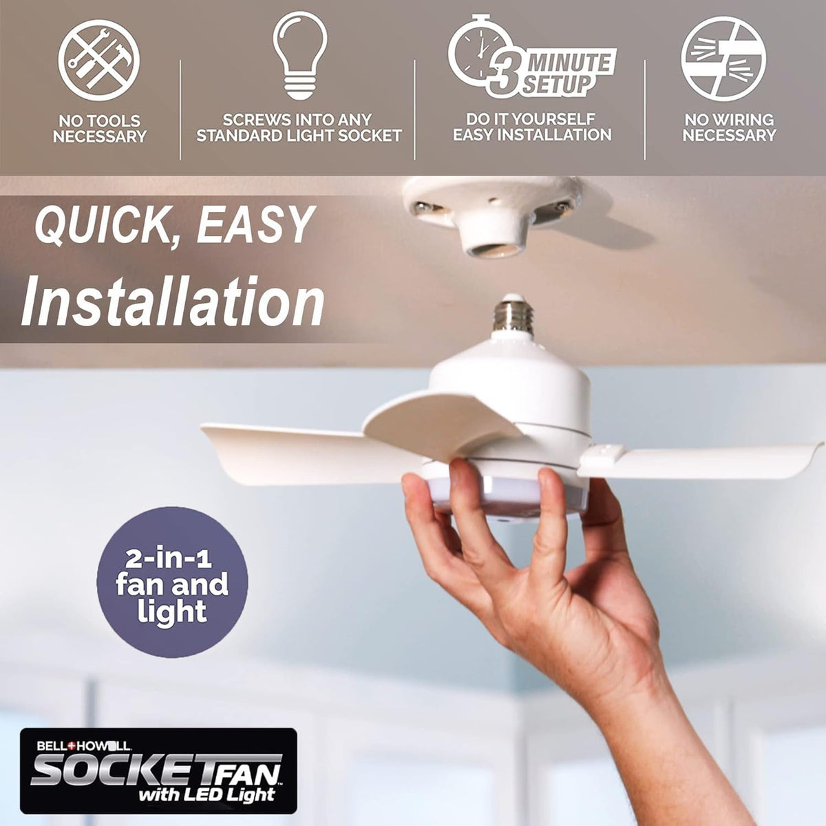 Socket Fan Light Ceiling Fan with Light and Remote