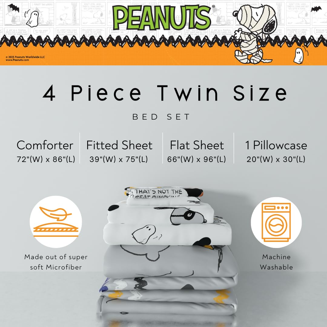 Franco Peanuts Snoopy Halloween Bedding Set, Twin, 4 Piece