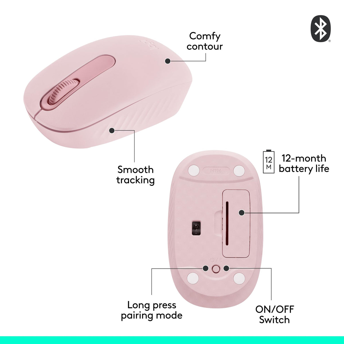 Logitech M196 Bluetooth Wireless Mouse, Rose