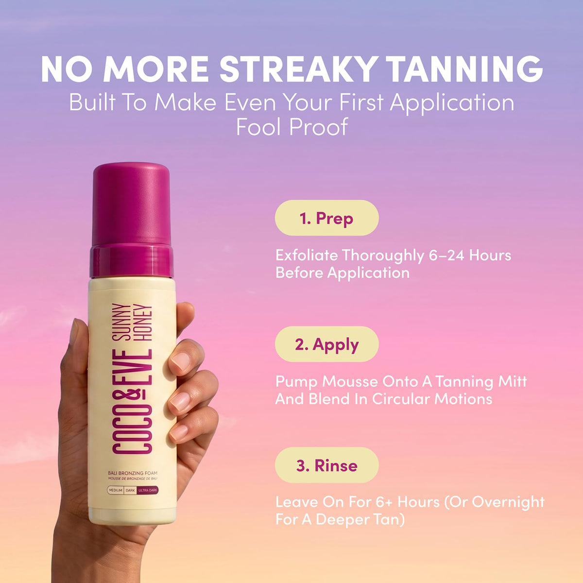 Coco & Eve Self Tanner Mousse, Sunny Honey Bali Bronzing Kit, Dark