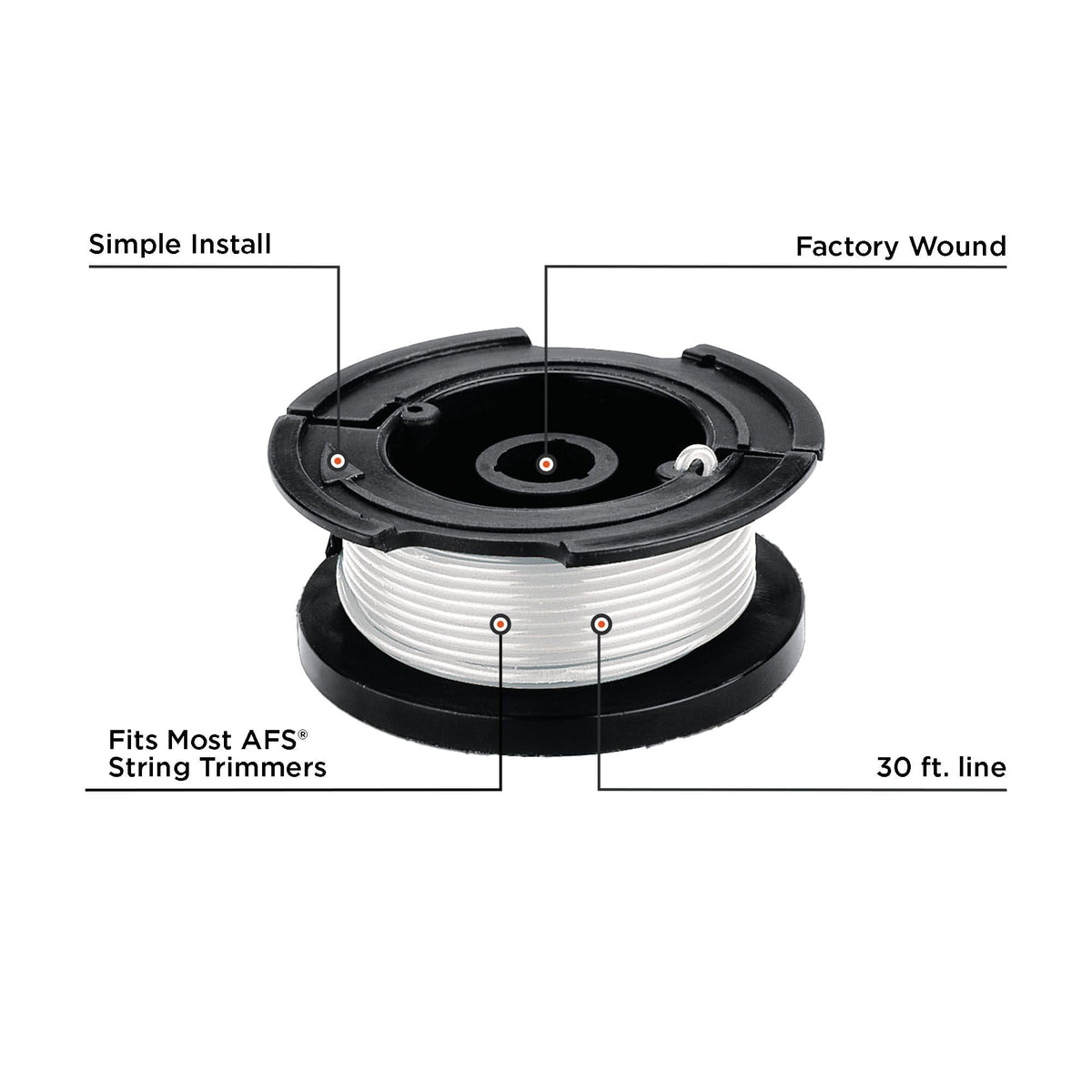 Black+Decker Trimmer Line Replacement Spool, 30 ft, 0.065 Inch, 2 Pack