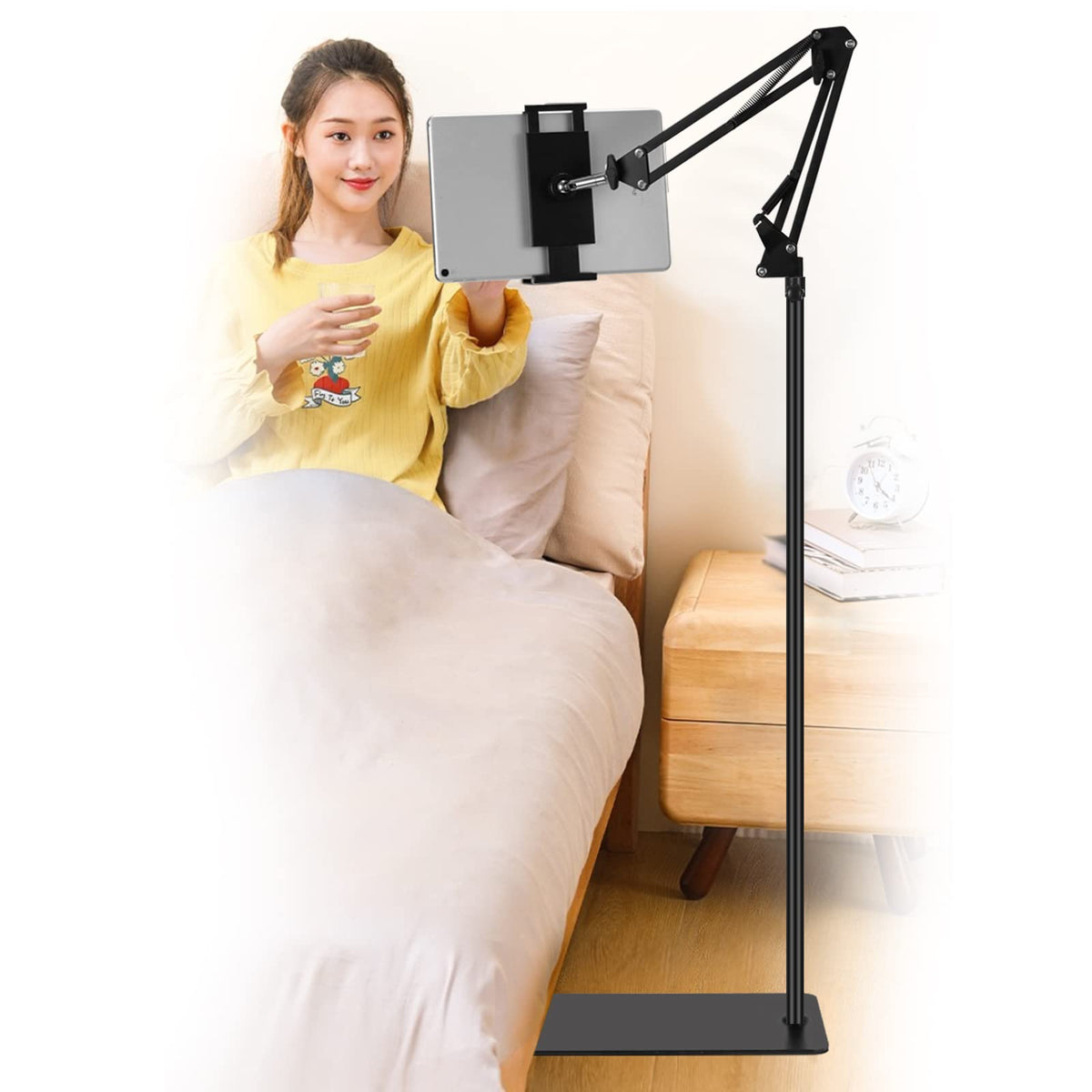 SAMHOUSING Adjustable Tablet Floor Stand, 360° Rotatable, Black