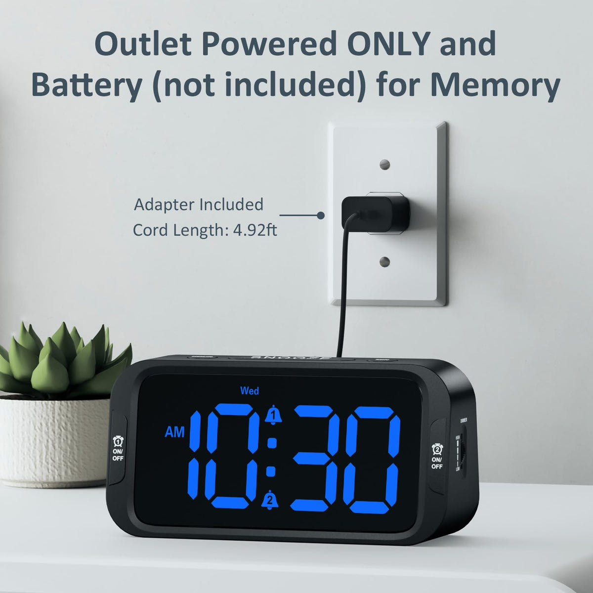 Odokee Digital Dual Alarm Clock with USB Charger, Blue