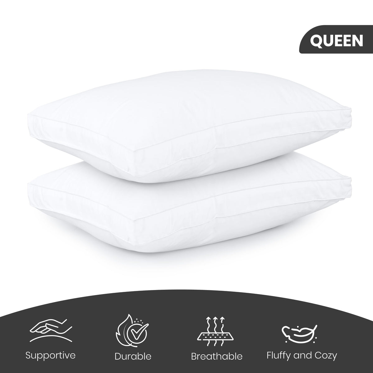 Utopia Bedding Gusseted Bed Pillows, Queen, Set of 2