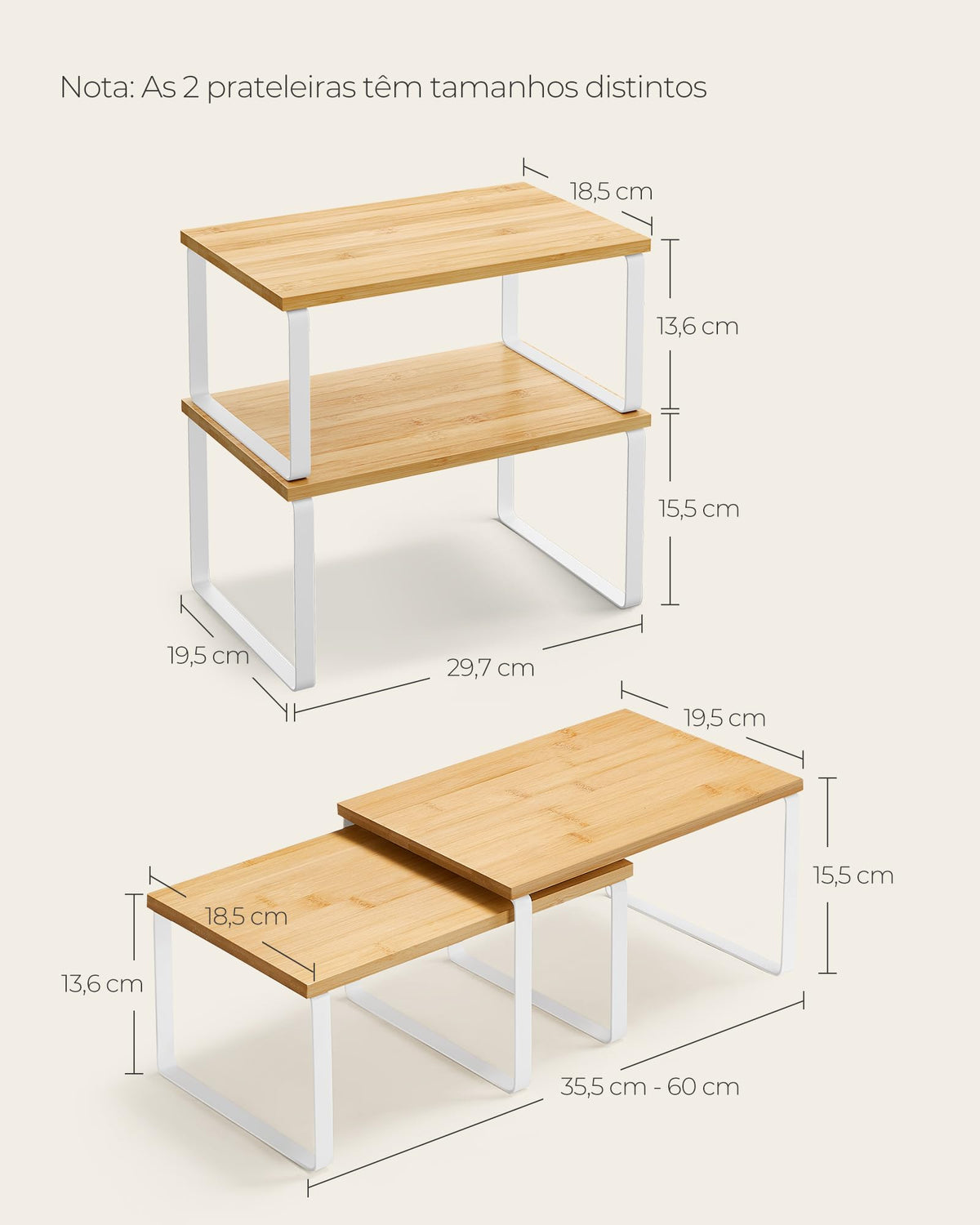 SONGMICS Stackable Cabinet Organizer Shelves, White & Beige (Set of 2)