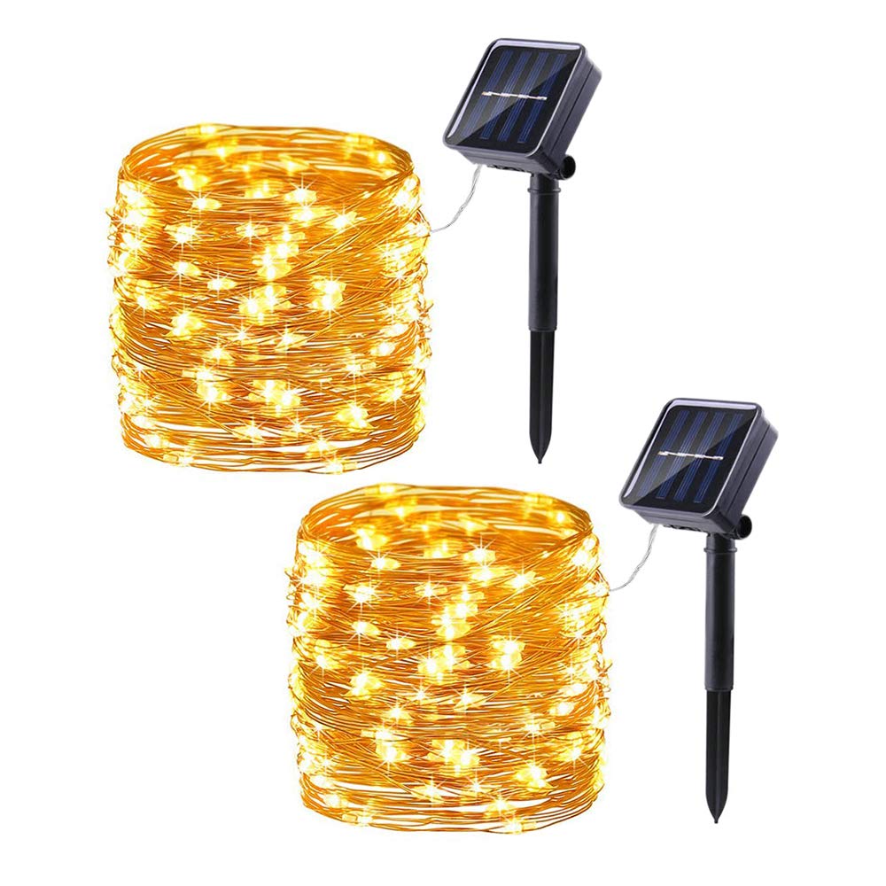 Lomotech Solar Fairy String Lights, 66 ft Total, Warm White (2 Pack)