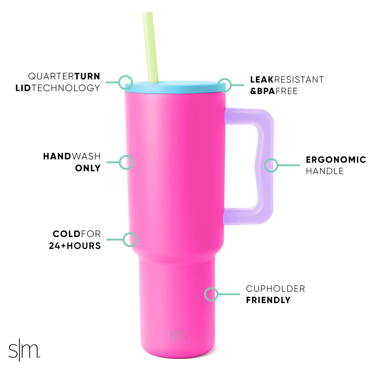 Simple Modern Tumbler with Handle and Straw, 40oz, 80s Mix
