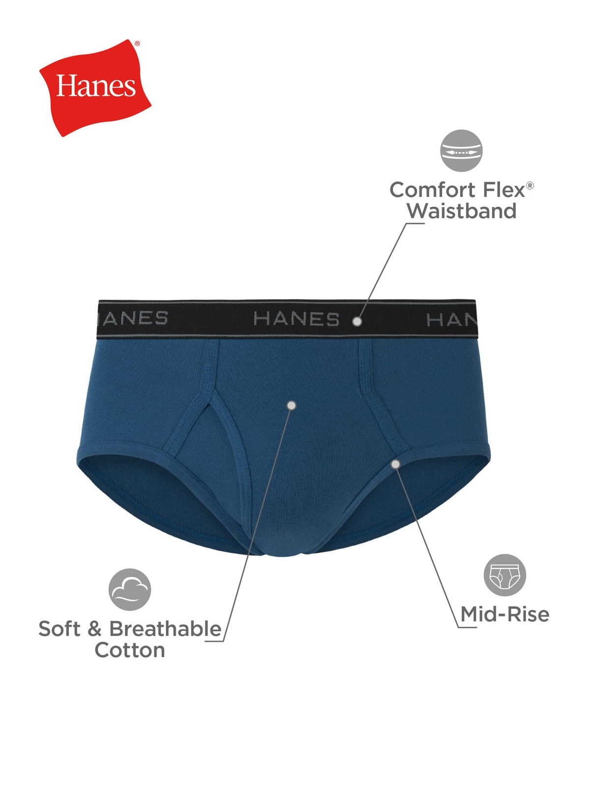 Hanes Men's Exposed Waistband Mid-Rise Briefs, 6 Pack, White/Black, L