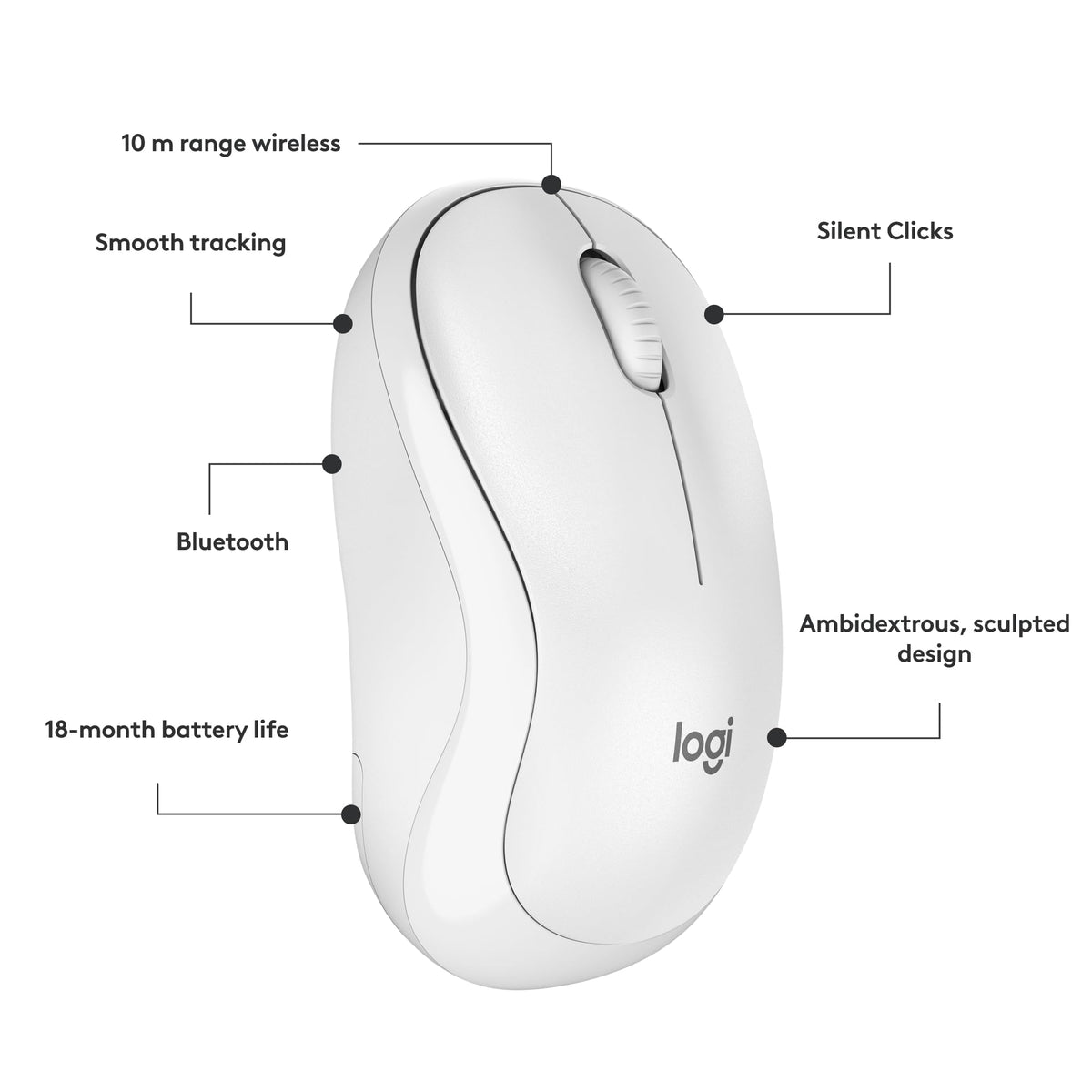 Logitech M240 Silent Bluetooth Mouse, Off White