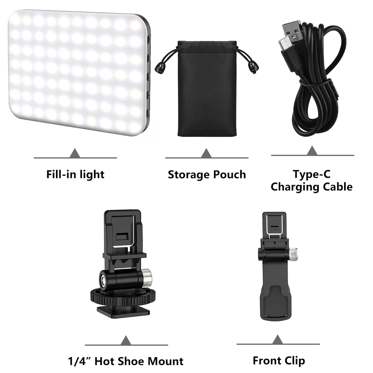 Anautin Rechargeable 60 LED Clip-On Selfie Light, Black