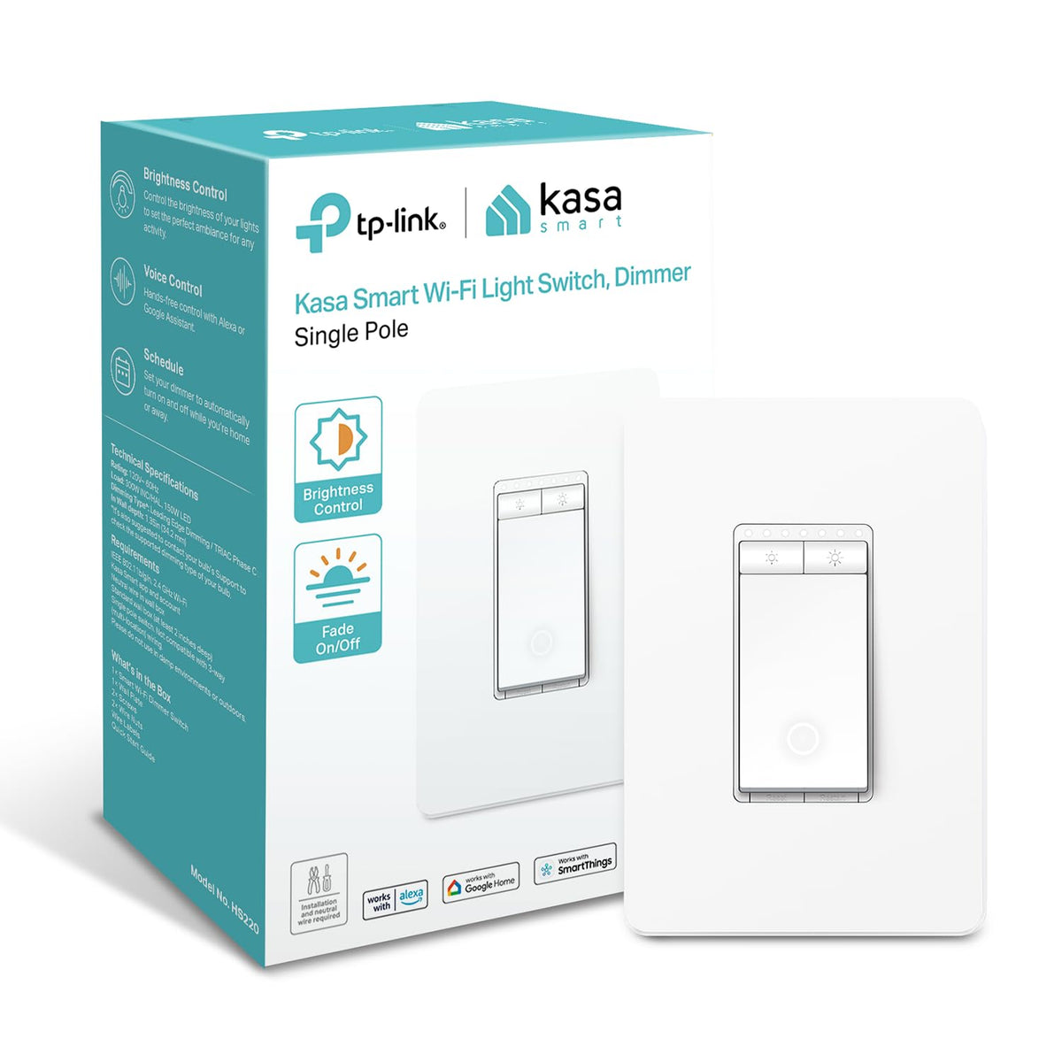Kasa Smart Single Pole Dimmer Switch HS220, White