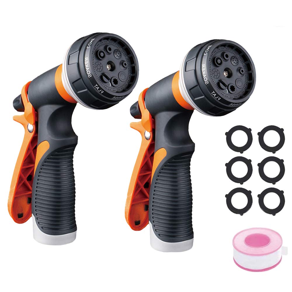 Forthcan 8 Pattern Garden Hose Nozzle, Orange (2 Pack)