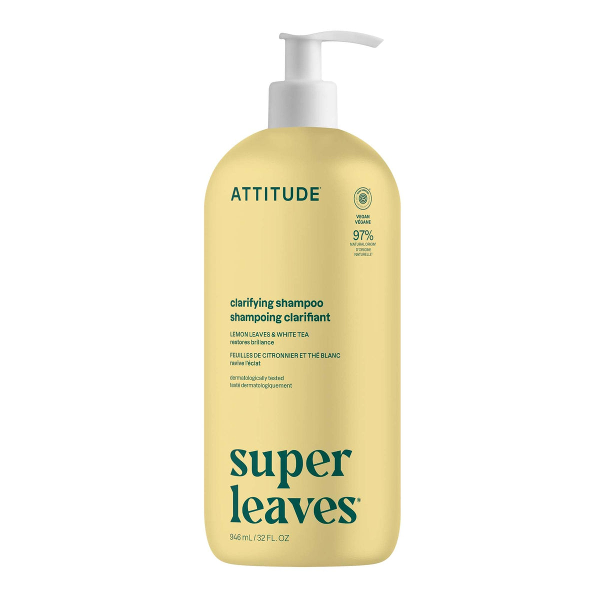 ATTITUDE Clarifying Hair Shampoo, Lemon Leaves & White Tea, 946 mL