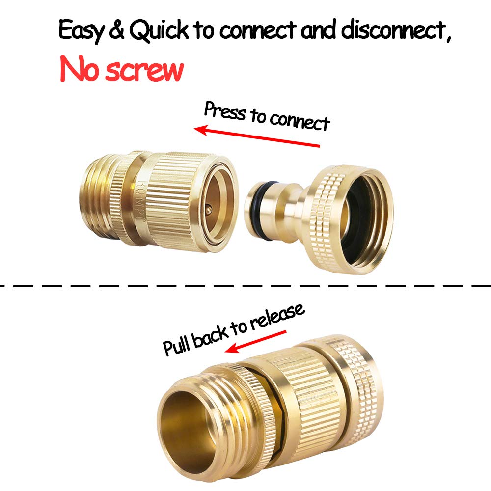 HQMPC Brass Garden Hose Quick Connectors, 3/4 Inch GHT, 2 Sets