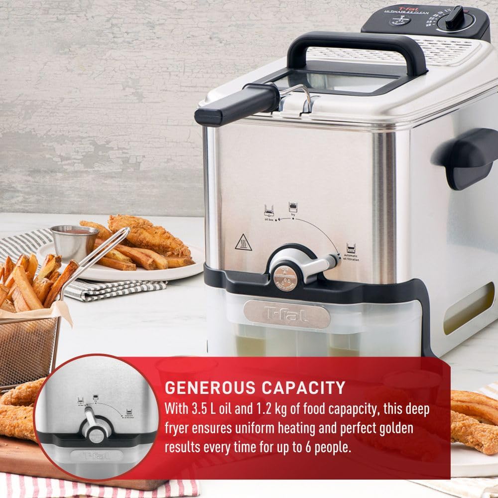 T-fal Deep Fryer with Oil Filtration, 3.5 L, 1700 W, Stainless Steel