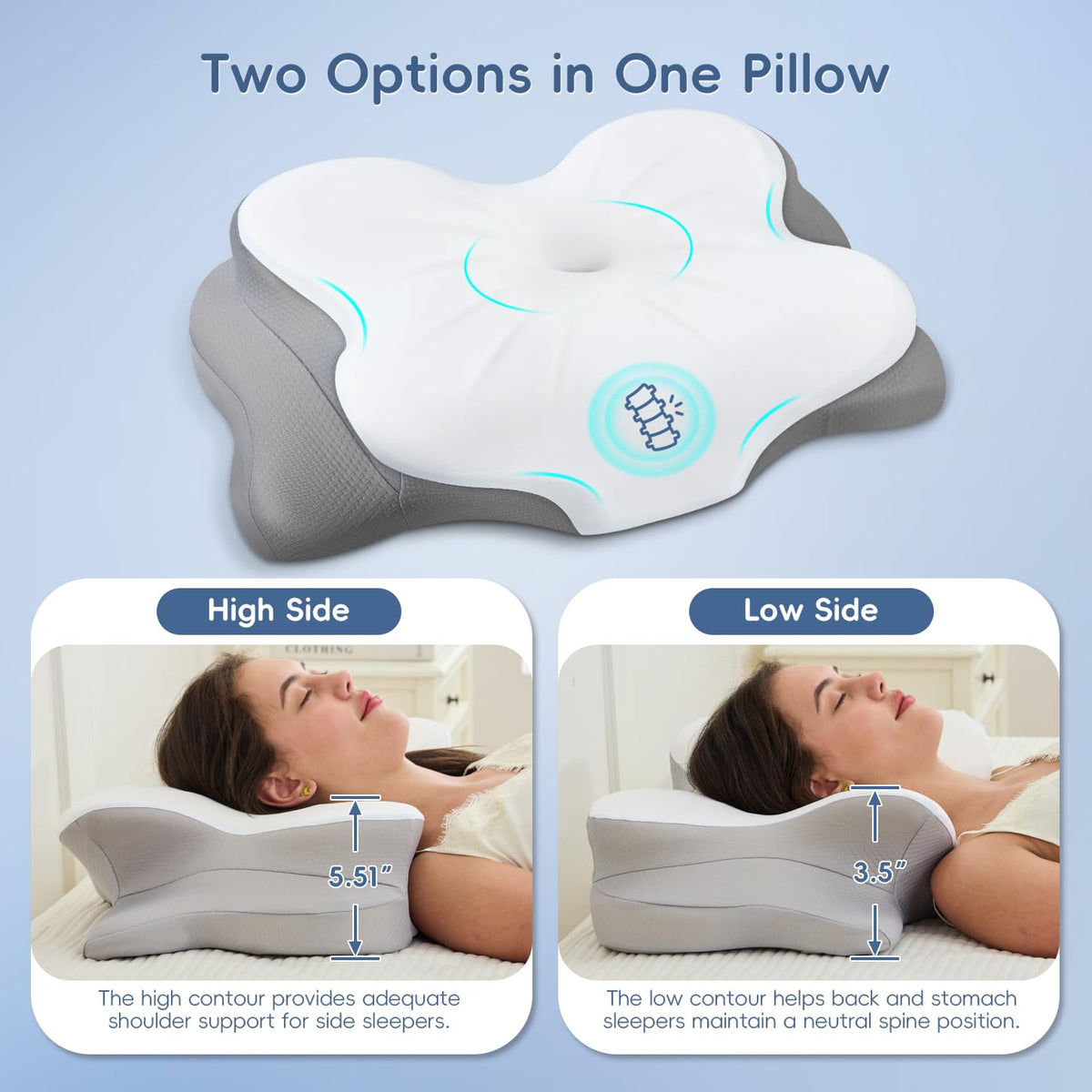 Snugup Ergonomic Cervical Memory Foam Neck Pillow, White