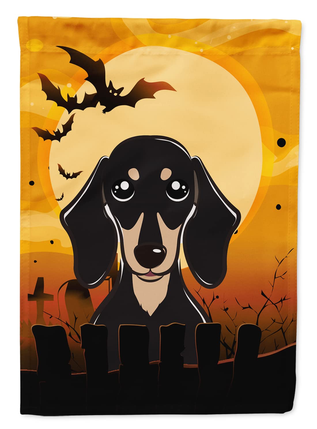 Caroline's Treasures BB1773GF Halloween Smooth Black and Tan Dachshund Garden