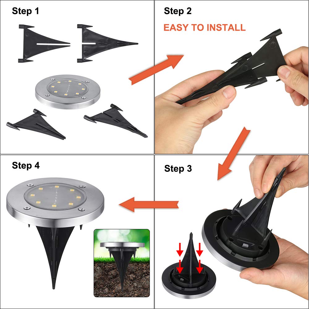 LYHOPE 8-LED Solar Ground Lights, 16-Pack, Warm White