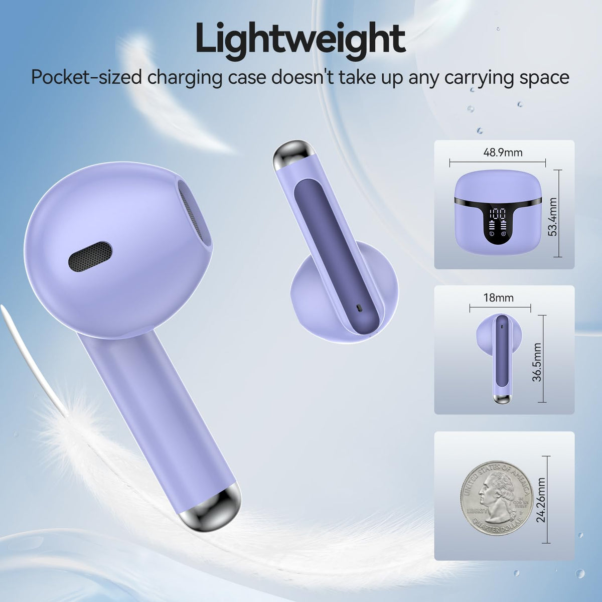 Bluetooth 5.4 Wireless Earbuds with ENC Mics, Purple