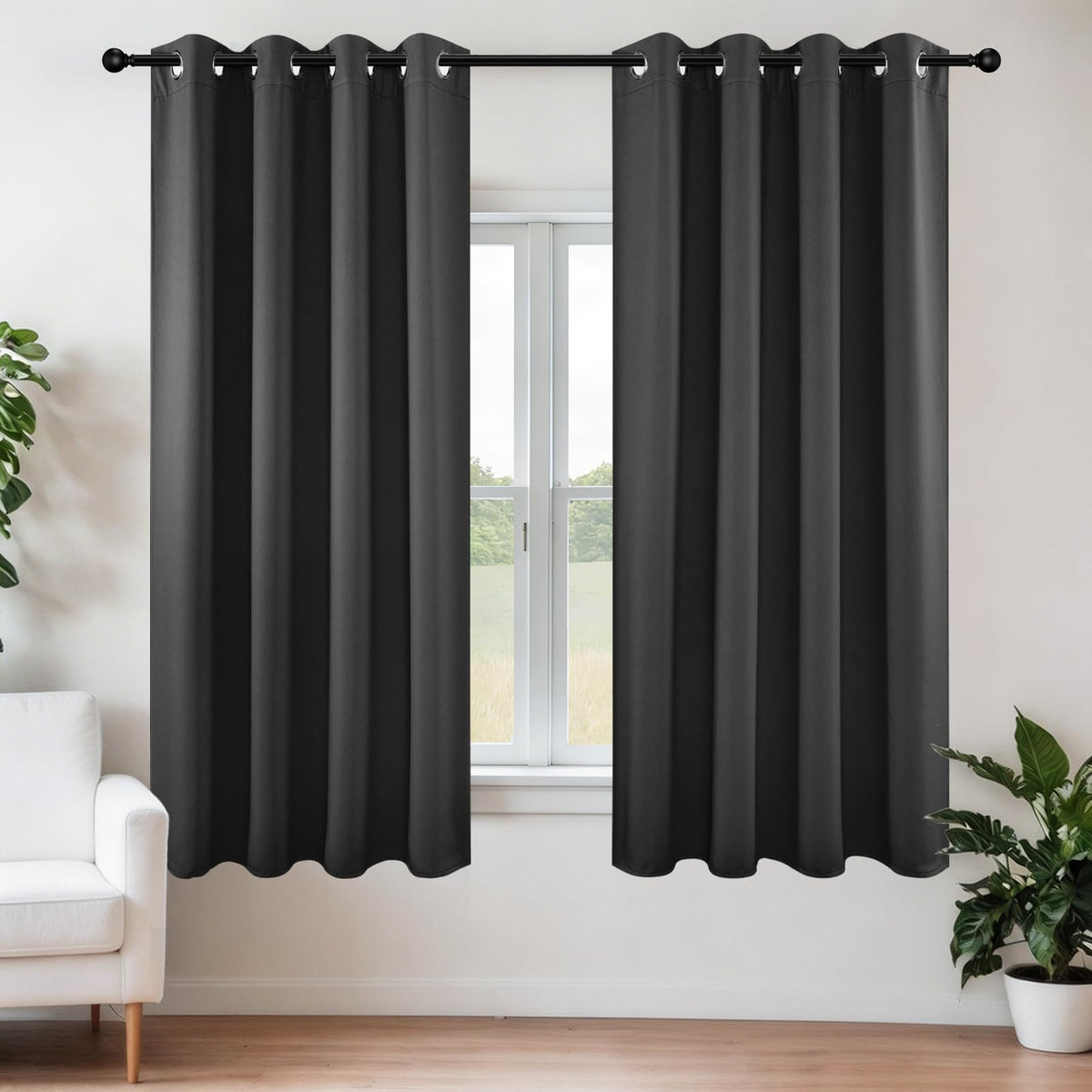 Joydeco Blackout Curtains, 63 Inch Length, 2 Panels, Dark Grey