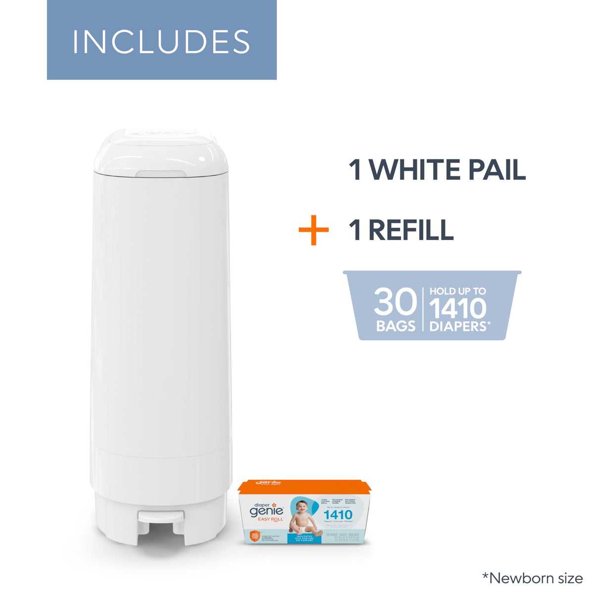 Diaper Genie Signature Pail Gift Set with Refill, 30 Bags, White
