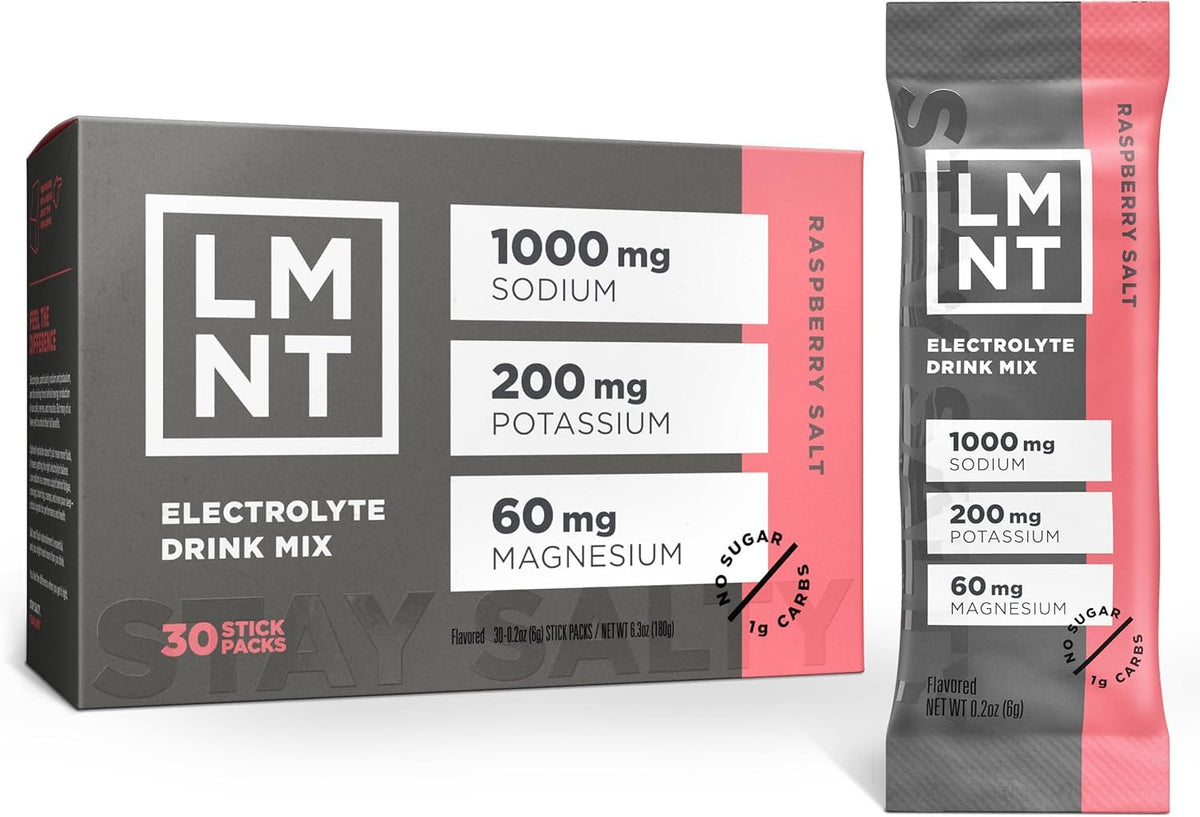 LMNT Electrolyte Drink Mix, Raspberry Salt, 30 Stick Packs