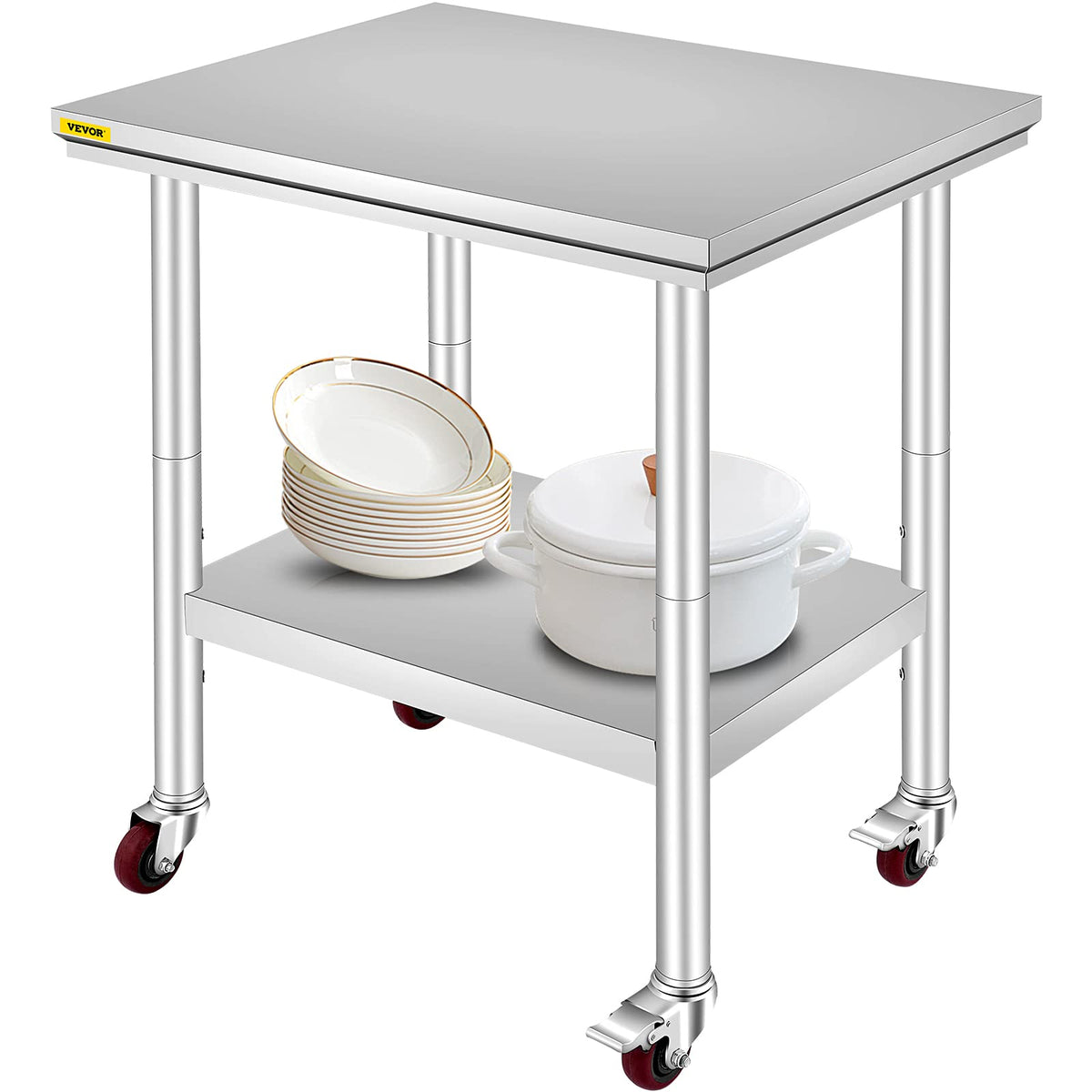VEVOR Stainless Steel Work Table with Wheels, 24" x 30"