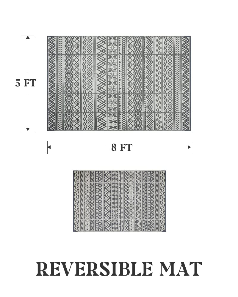Waterproof Outdoor Rug, 5' x 8', Grey