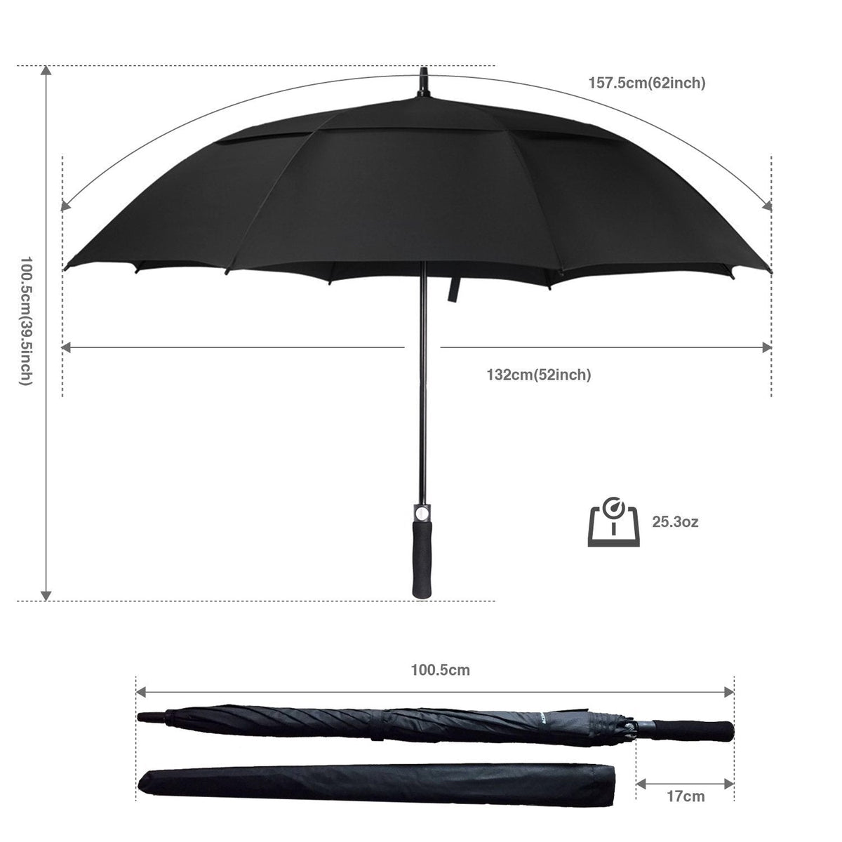 ACEIken 62" Windproof Double Canopy Golf Umbrella, Black